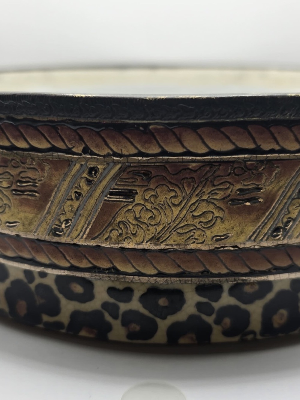 Decorative Brass-Tone and Black Serving Bowl Rim
